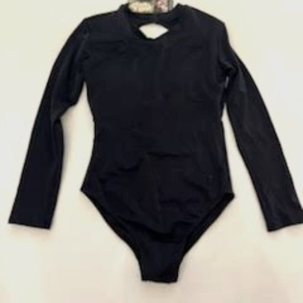 NWT HAPARI Swimsuit Sz S Black One-Piece Long Sleeve Modest Minimalist